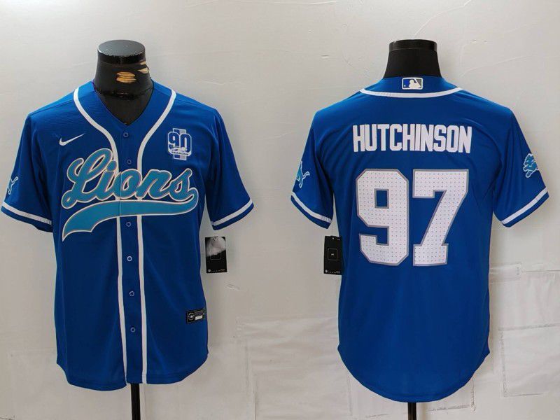 Men Detroit Lions #97 Hutchinson Blue Second generation joint name 2024 Nike Limited NFL Jersey style 8154